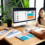** A diverse team of professionals collaborating on a website design, focusing on user experience (UX) and user interface (UI) principles. The setting should resemble a modern Vietnamese co-working space.

**